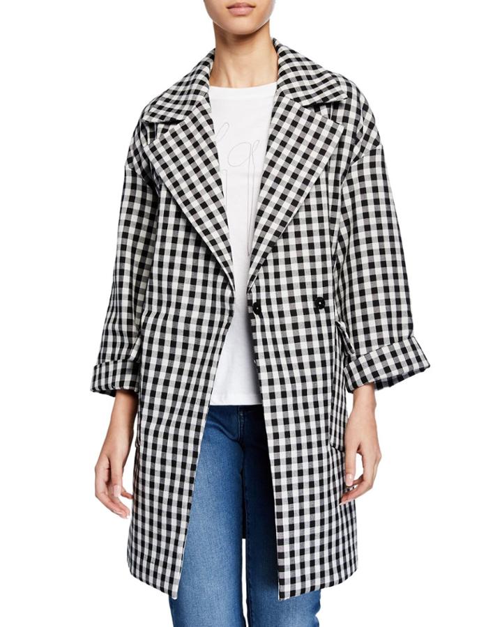 Checkered Wide Collar Coat