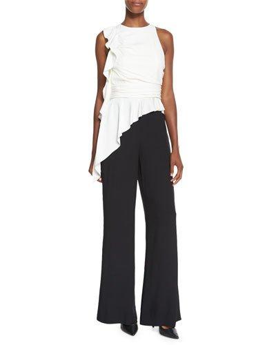 Sleeveless Peplum Colorblock Jumpsuit, Ecru/black