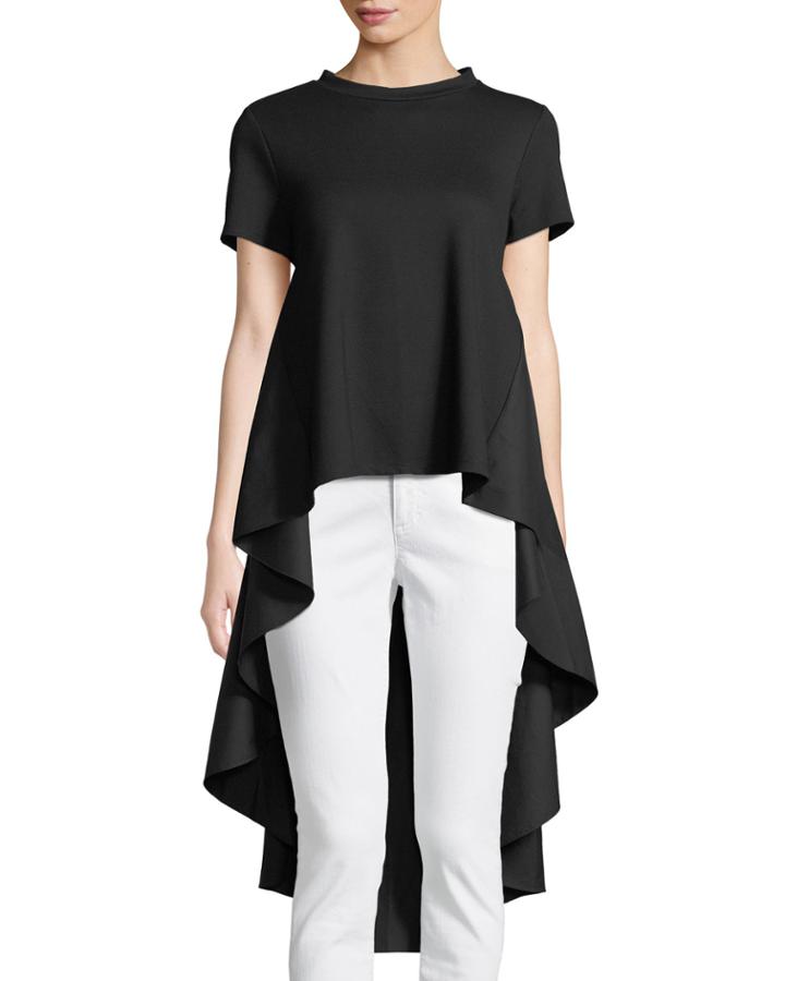 Solid Dress-back Crewneck Tee, Black