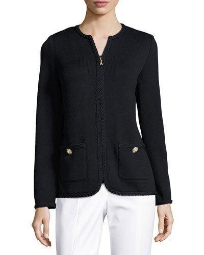 Braided-trim Zip-front Jacket, Black