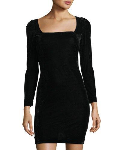 Square-neck Long-sleeve Velvet Dress