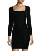 Square-neck Long-sleeve Velvet Dress
