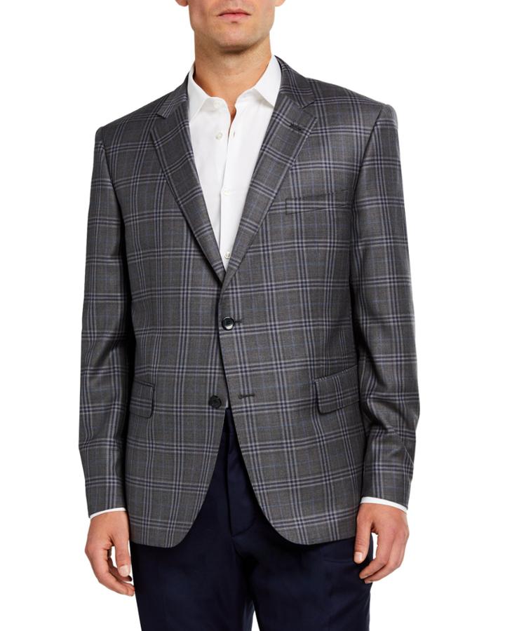 Men's Plaid Wool Sports Coat, Gray