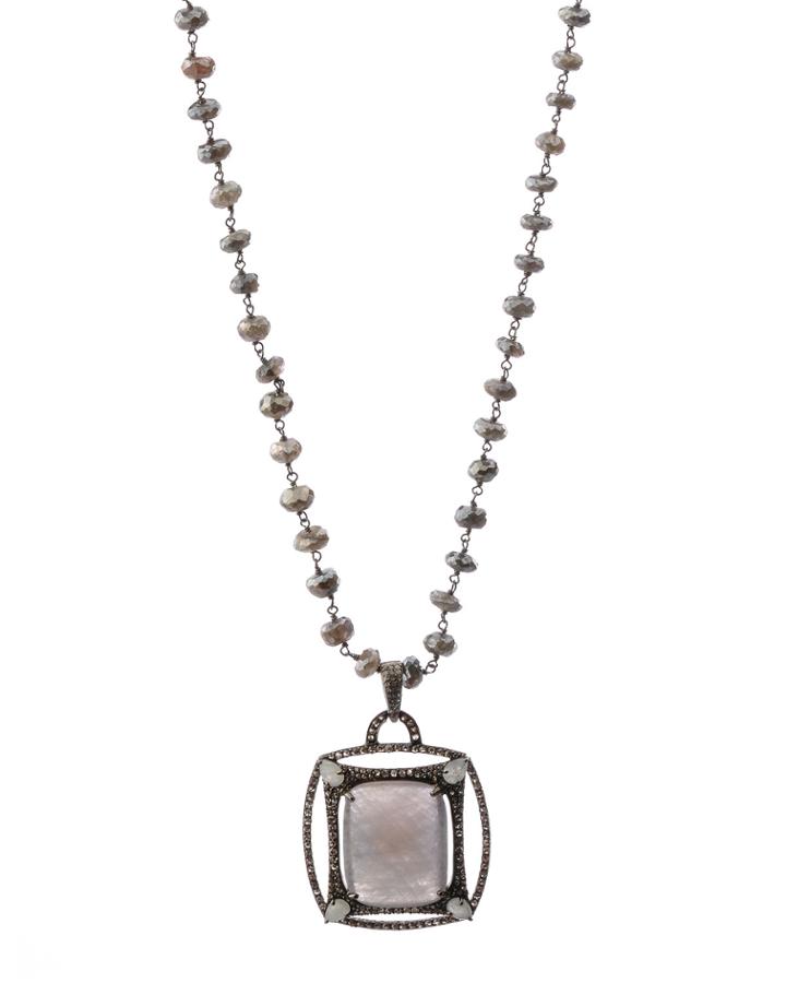 Black Silver Pendant Necklace With Multi Sapphire & Diamonds,