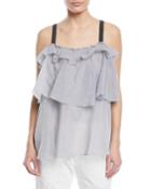 Cotton Voile Microstripe Tiered Top With