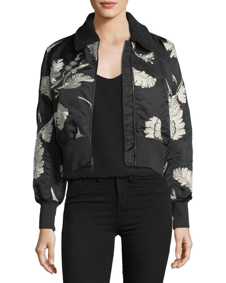 Renley Embroidered Cropped Bomber Jacket