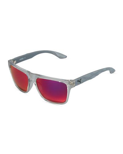 Mirrored Square Plastic Active Sunglasses, Gray