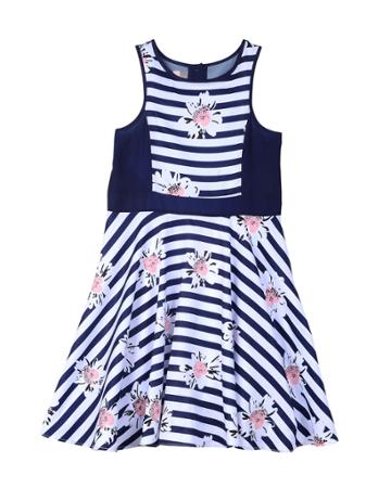 Striped & Floral Printed A-line Dress,