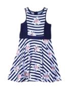 Striped & Floral Printed A-line Dress,