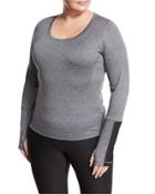 Diamond Mesh-inset Long-sleeve Performance Top, Gray,