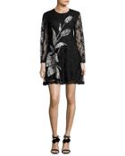 Avant Long-sleeve Floral Lace Cocktail Dress, Jet