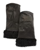 Fingerless Leather Gloves W/ Shiny Camo Beading Cuffs