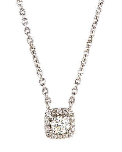 14k White Gold Diamond Cushion Solitaire Pendant Necklace,