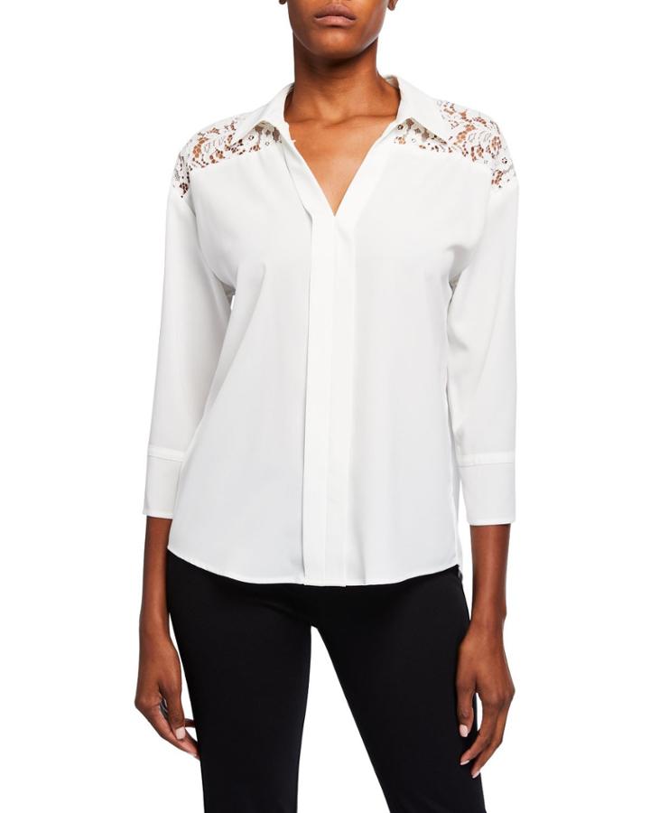 3/4-sleeve Lace-yoke Blouse