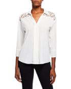 3/4-sleeve Lace-yoke Blouse