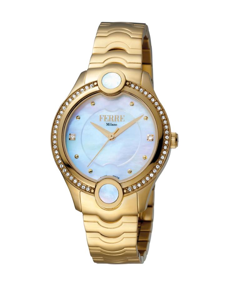 Women's 34mm Stainless Steel 3-hand Inlay Glitz Watch With Bracelet, Golden