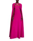 Cape Gown With Beaded Appliques