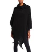 Cowl-neck Rib Knit Fringe Poncho