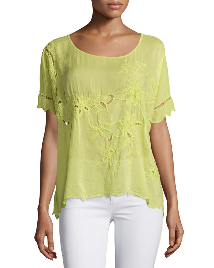 Flo Short-sleeve Embroidered Top,