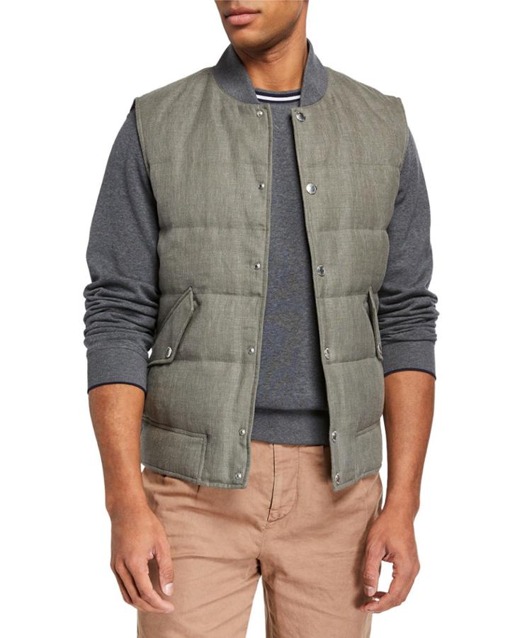 Men's Quilted Linen/wool Tweed Vest