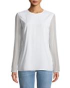 Crewneck Sheer-sleeve Blouse