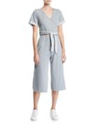 Madeline Cotton-blend Faux-wrap Belted Jumpsuit