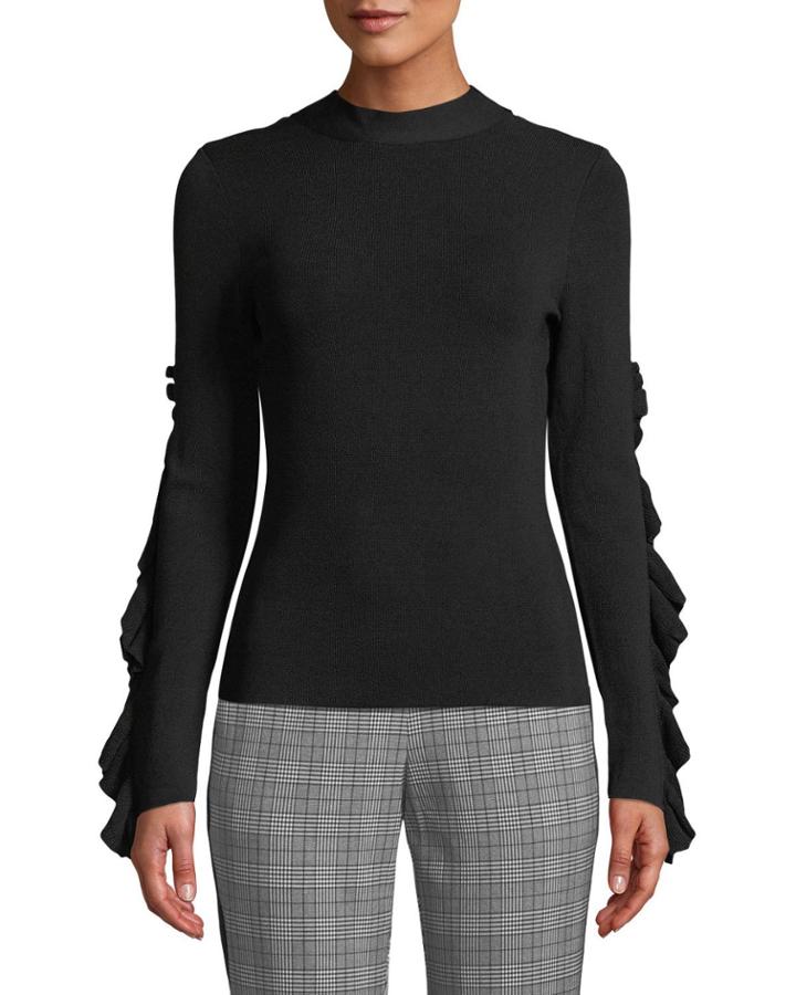 Callum Ruffle-sleeve Turtleneck Top