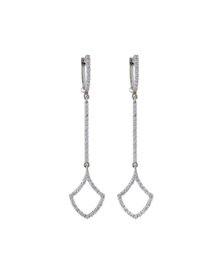18k White Gold Diamond Art Deco Linear Earrings