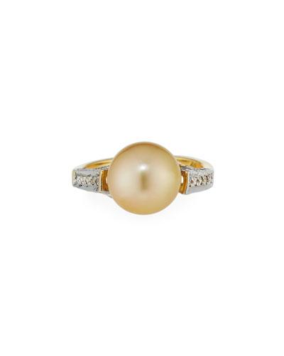 18k Golden South Sea Pearl & Diamond Ring,
