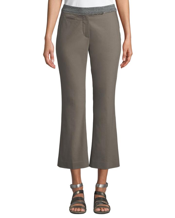 Monili-waistband Stretch-twill Flare Pants