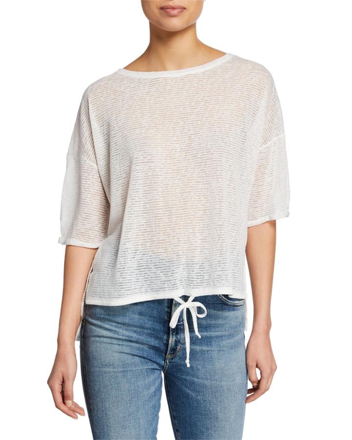 Transparent Stripe Top W/ Drawstring Hem