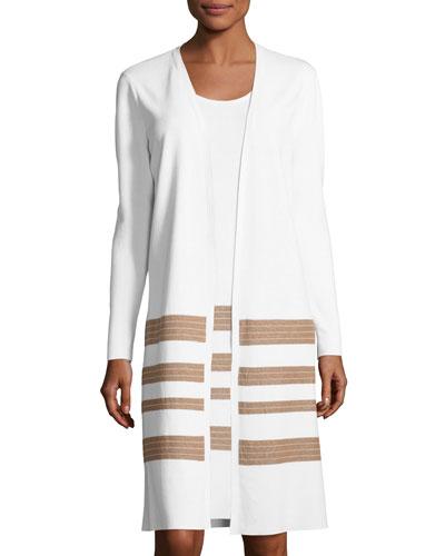 Cotton Crepe Yarn Striped Long Cardigan,