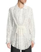 Long-sleeve Gathered-waist Floral