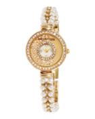 27mm Moving Crystal Watch W/ Pearly Strap, White/gold