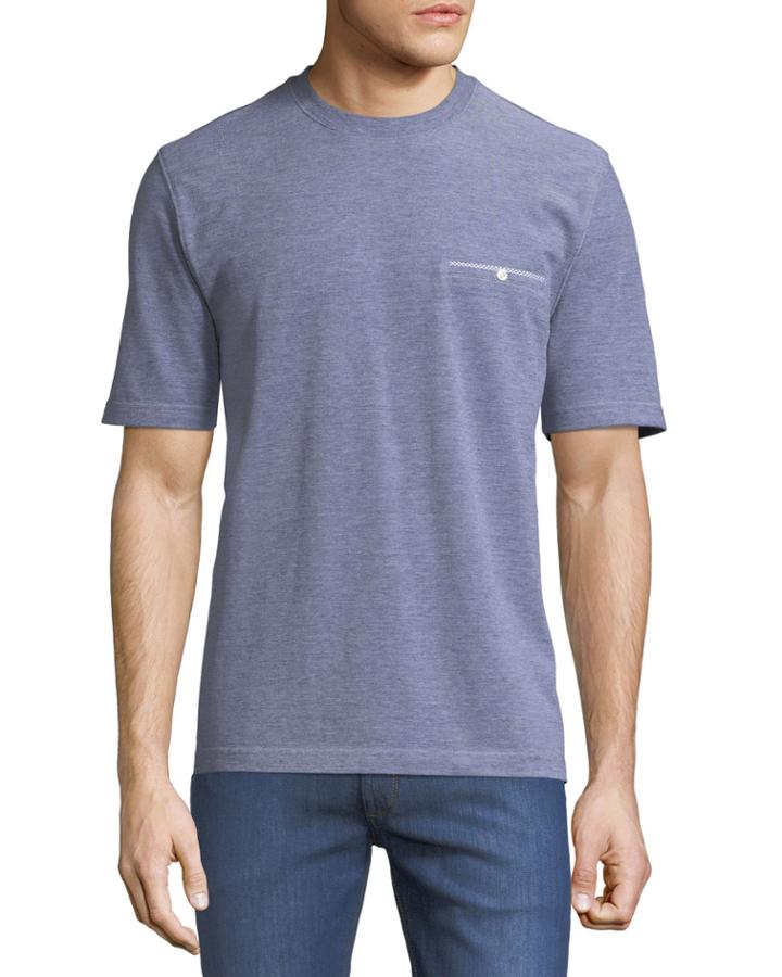 Crewneck Welt-pocket Textured Tee, Gray
