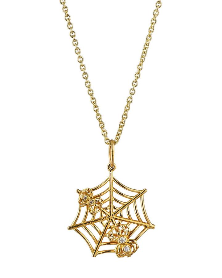 14k Gold Diamond Spider Web Necklace