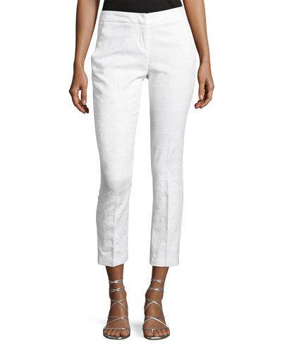 Jacquard-print Knit Ankle Pants, White