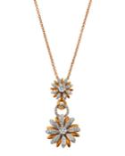 Two-tone 18k Gold Diamond Double-flower Pendant Necklace