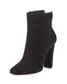Square-toe Suede Zip Bootie, Black