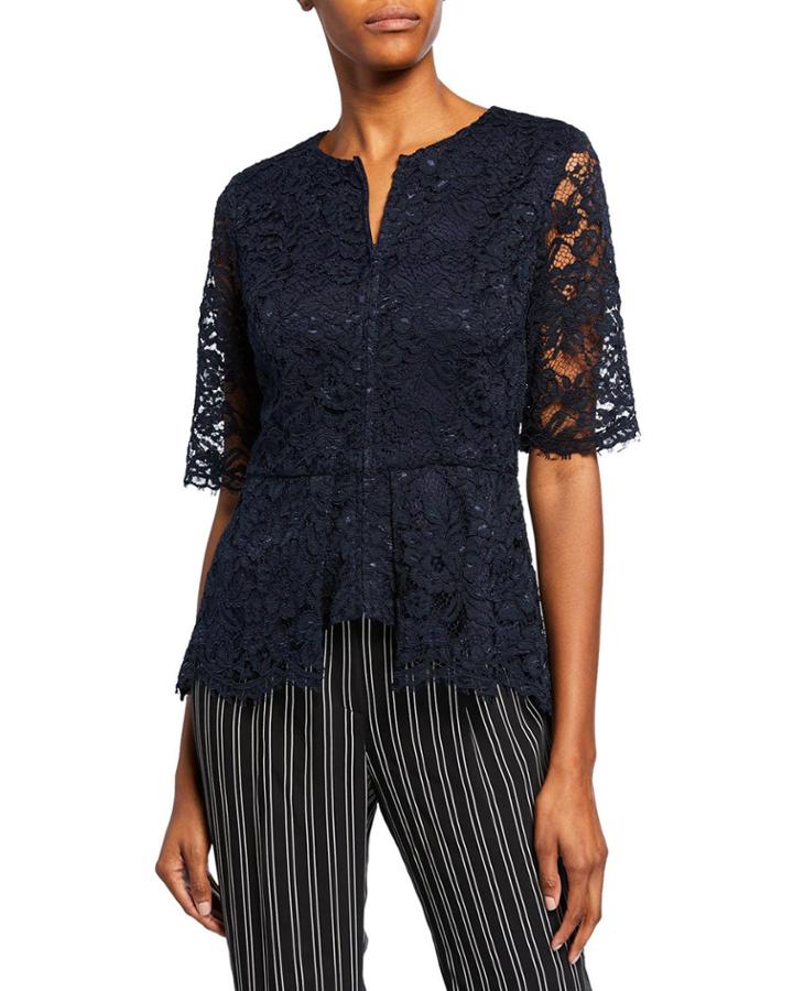 Front-zip Lace Peplum Top