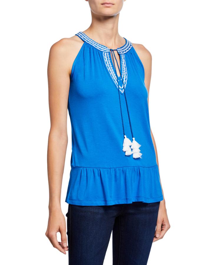 Tassle-tie Ruffle-hem Halter-neck Keyhole Tank
