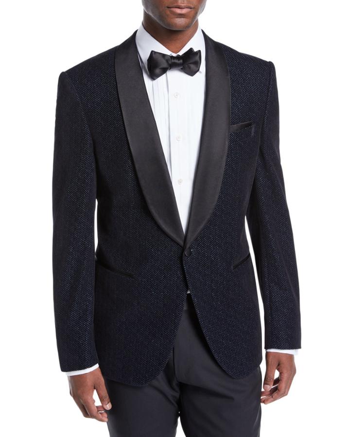 Men's Herringbone Shawl-collar Tuxedo Jacket