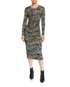 Aja Paisley-print Ruched Long-sleeve Dress