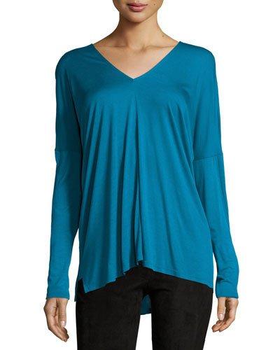 Long-sleeve V-neck Top, Bay Blue