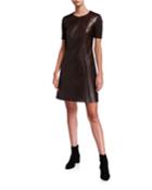 Buffy Zip-front Short-sleeve Leather & Ponte Dress