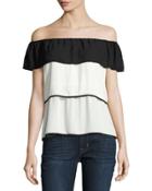 Off-the-shoulder Tiered Top, White/black