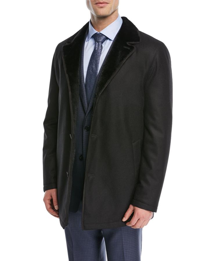 Rabbit-lined Wool Car Coat