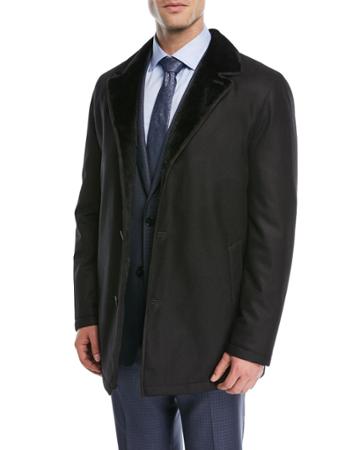 Rabbit-lined Wool Car Coat