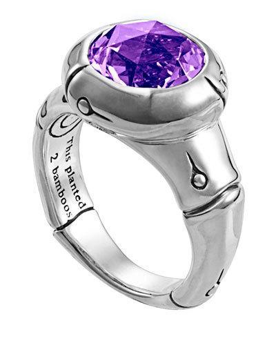 Bamboo Small Round Purple Amethyst Ring,