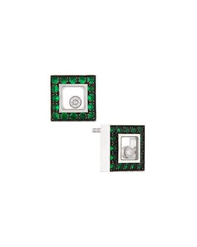 18k Happy Diamonds Stud Earrings W/ Pave Emeralds